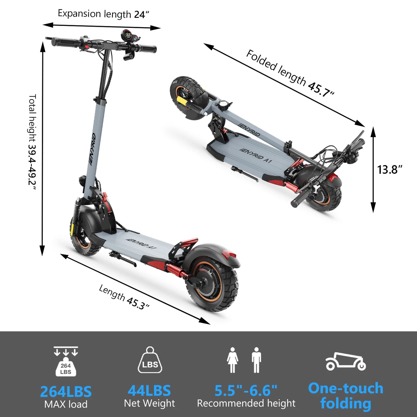 IENYRID A1 Foldable Electric Scooter 800W/48V/12.5 AH E-Scooter Max Speed 45KM Per Hour Max Range 20-30KM Adult City E-Scooter