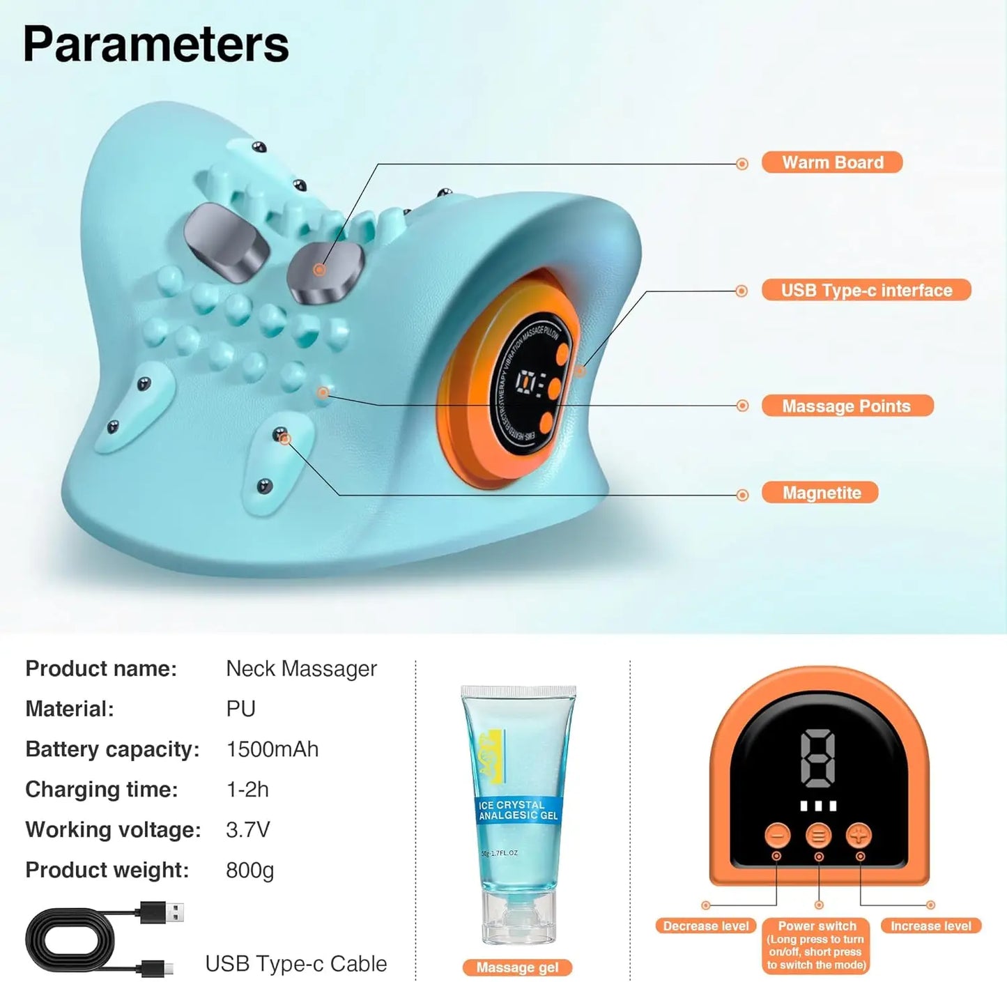 Portable Neck Massager with Heat, 3 Modes for Pain Relief and Muscle Relaxation, Cervical Traction Device