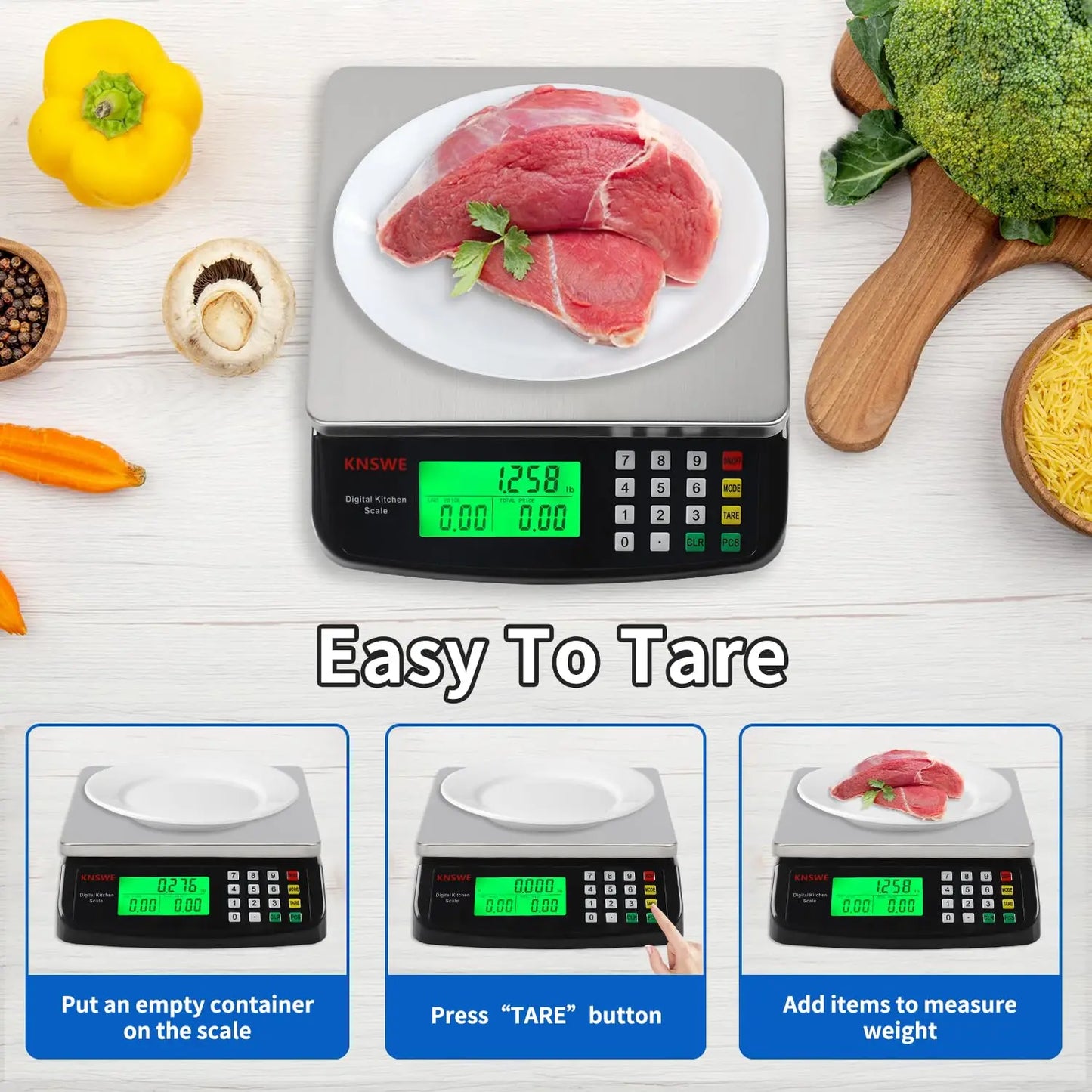 Large Kitchen Scale Black 40KG/88LB Commercial Food Scales Digital Weight for Cooking Meat Baking