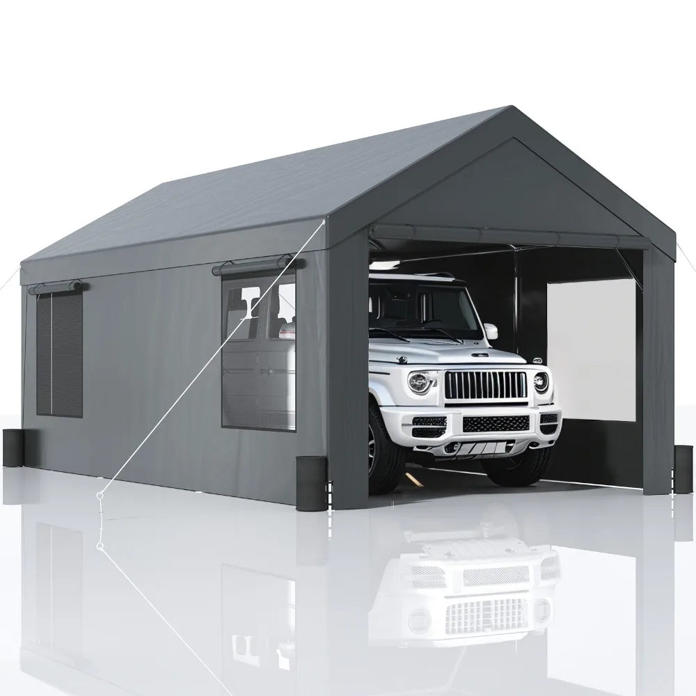 Carport Car Canopy Garage Shelter Tent 10/12x20FT 8 Legs Sidewalls&Windows