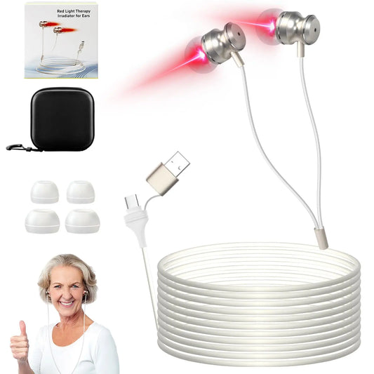 Laser Ear Irradiator for Ears 650nm Red Light Therapy Reduce Tinnitus&Otitis Media with Storage Box, 2 Ear Canal Silicone Cover