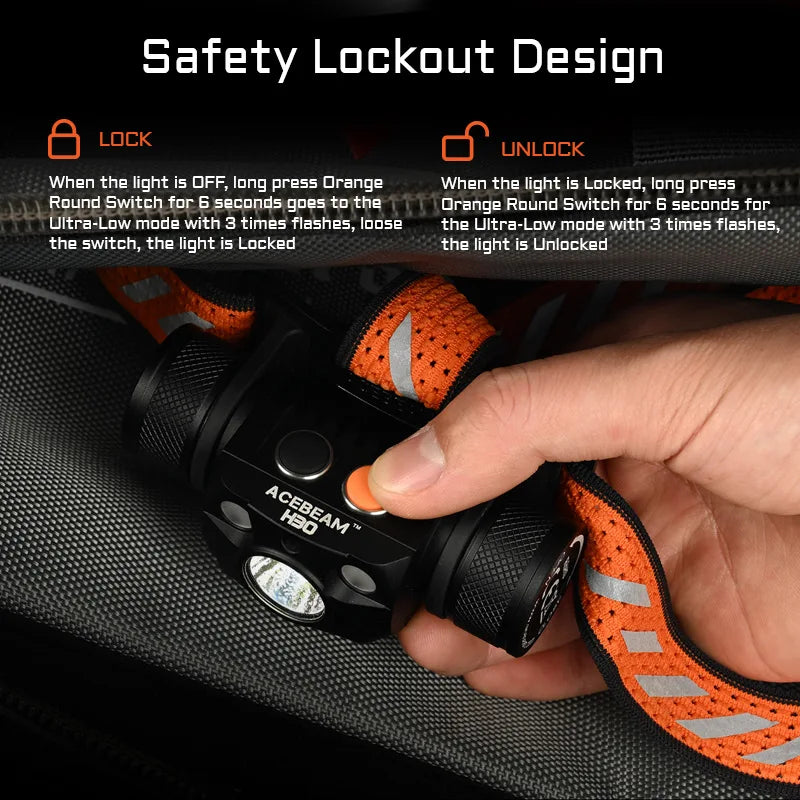 Acebeam H30 Ultra Bright Headlamp 4000 Lumens USB-C Rechargeable Headlight available in RED/GREEN/UV/CRI Aux LED options