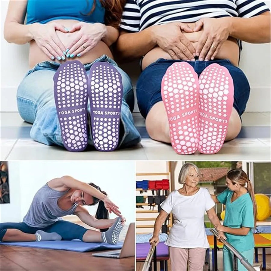 3 Pairs Winter Floor Socks for Women Yoga Double Stripes Non Slip Pilates Grip Socks Sport Socks Workout Ballet Athletic Socks