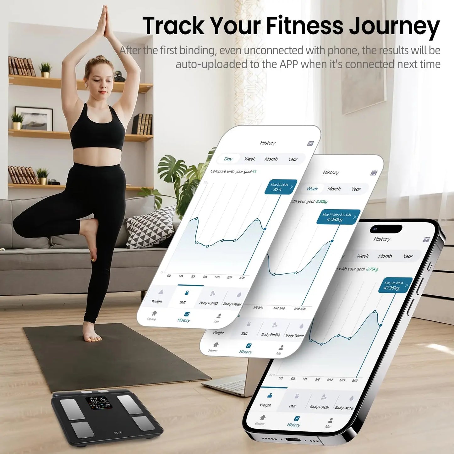 8-Electrode Smart Body Scale with Full Composition Analysis, Bluetooth Sync, 400lb Capacity