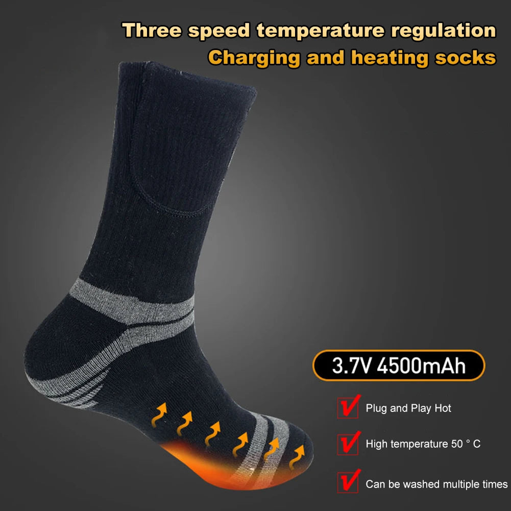 USB Electric Heated Skiing Socks Unisex Washable Thermal Insulated Socks Soft Thickened Heating Socks for Winter Outdoor Sports