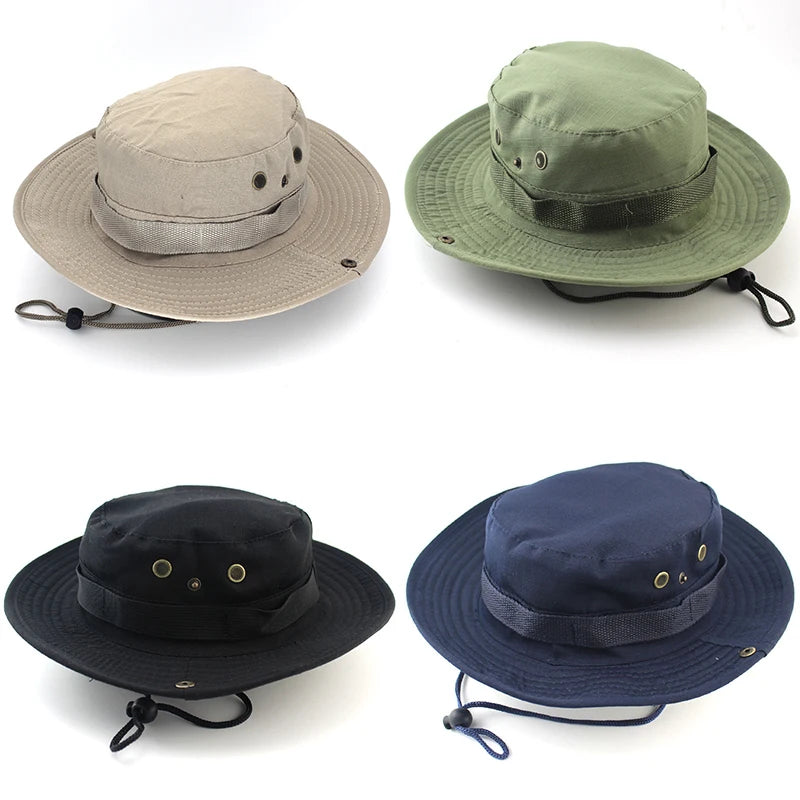 Men Army Tactical Cap Summer Outdoor Hunting Hiking Fishing Climbing Bucket Hat Solid Color Male Panama Sunscreen Cap