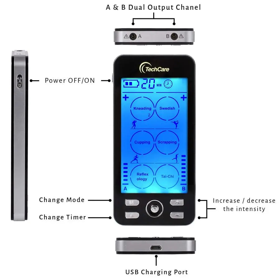 Plus 24Mode TENS EMS Dual Channel Muscle Stimulator Rechargeable Pain Relief Set