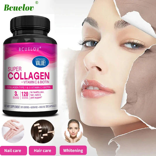 Experience the renewed you with Bcuelov Collagen Plus Vitamin C Biotin, a comprehensive anti aging support that brightens, strengthens, and renews your radiance.