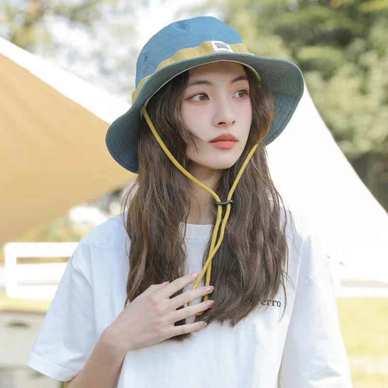 Summer Sunshade Bucket Hat Japanese Women Men Wide Brim Fisherman Cap Outdoor Outing Camping Panama Basin Cap
