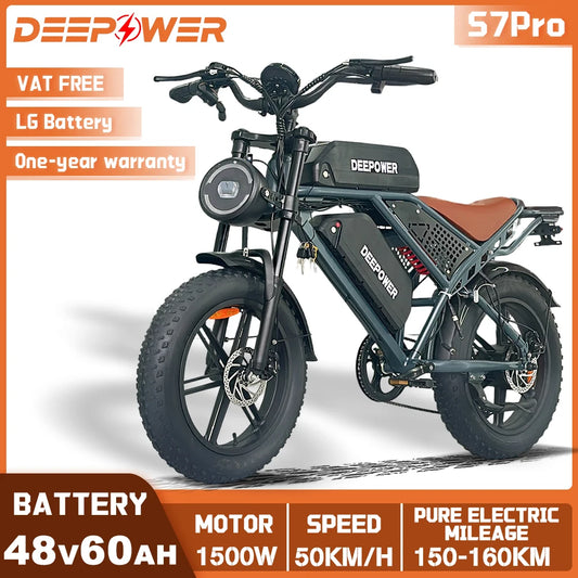 DEEPOWER S7Pro Off-Road Electric Bike for 1500W Motor 48V 60AH LG Battery with Adults Mountain Ebike All-Terrain Motorcycle