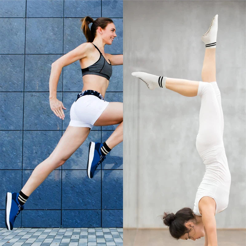 3 Pairs Winter Floor Socks for Women Yoga Double Stripes Non Slip Pilates Grip Socks Sport Socks Workout Ballet Athletic Socks