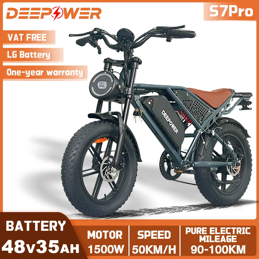 DEEPOWER S7Pro Off-Road Electric Bike for 1500W Motor 48V 60AH LG Battery with Adults Mountain Ebike All-Terrain Motorcycle