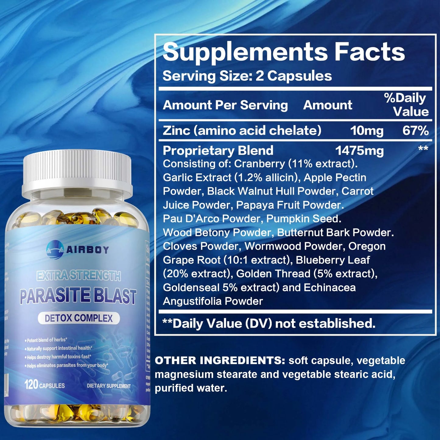 Airboy Parasite Blast Detox Complex 120 Capsules For Digestive Health Metabolism