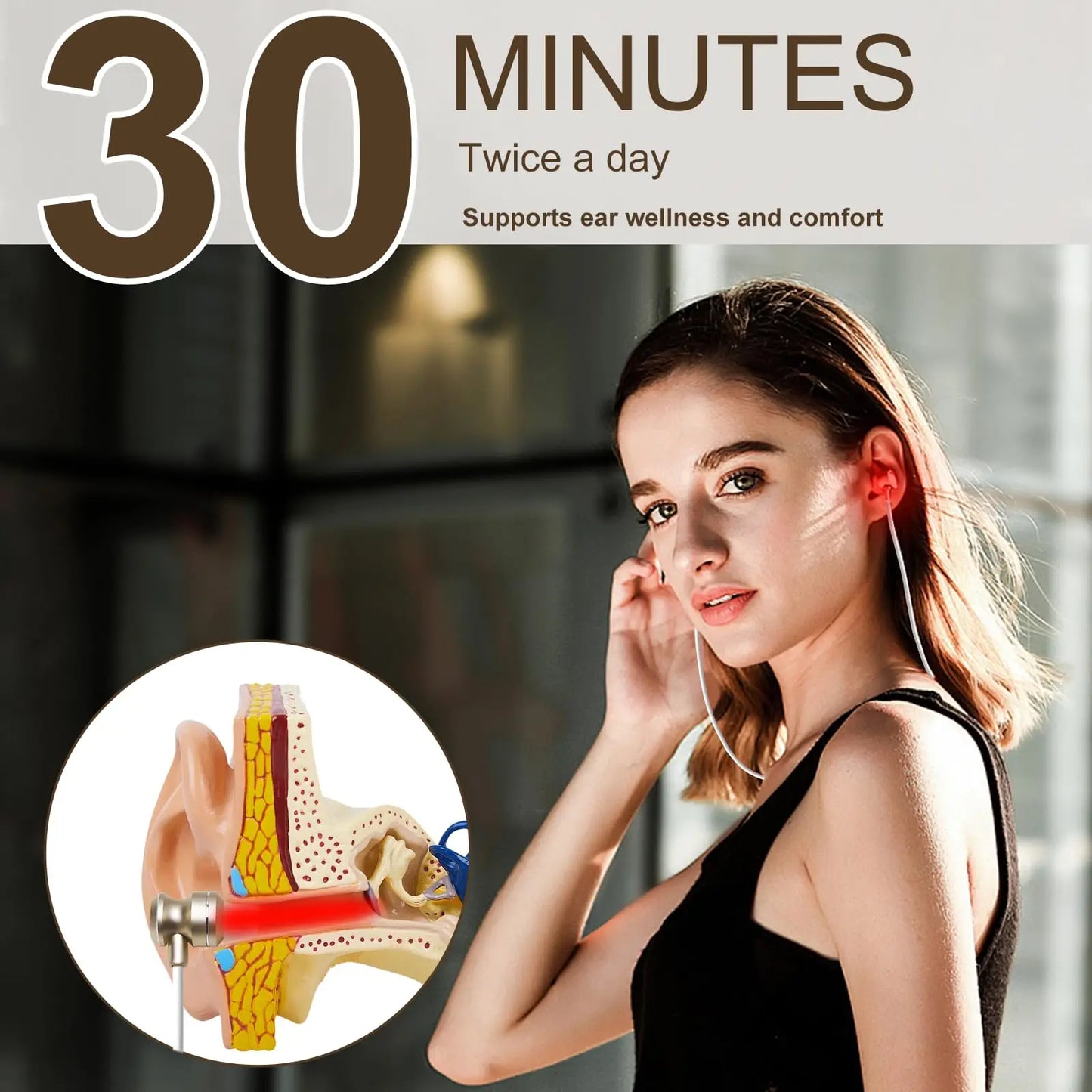 Laser Ear Irradiator for Ears 650nm Red Light Therapy Reduce Tinnitus&Otitis Media with Storage Box, 2 Ear Canal Silicone Cover