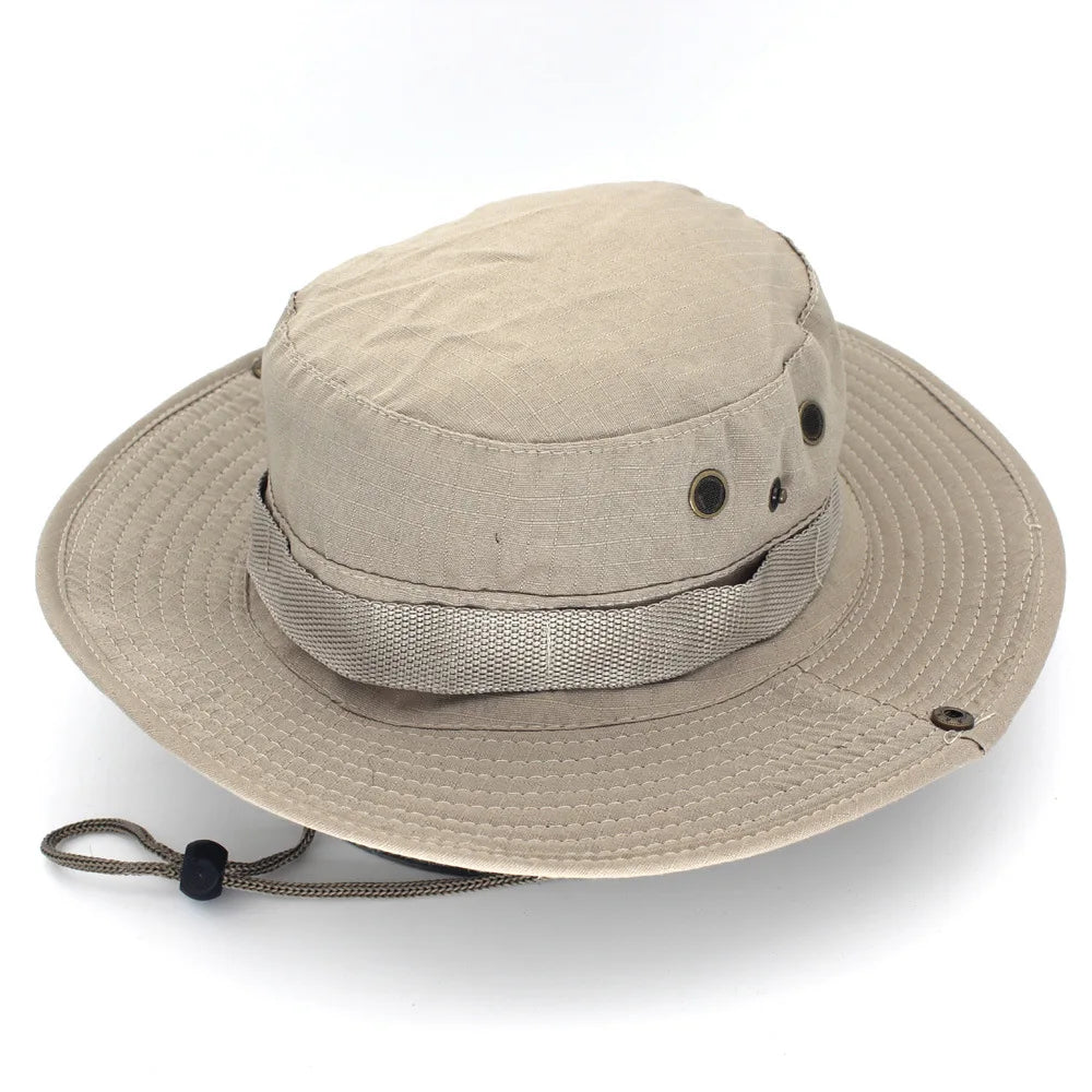 Men Army Tactical Cap Summer Outdoor Hunting Hiking Fishing Climbing Bucket Hat Solid Color Male Panama Sunscreen Cap