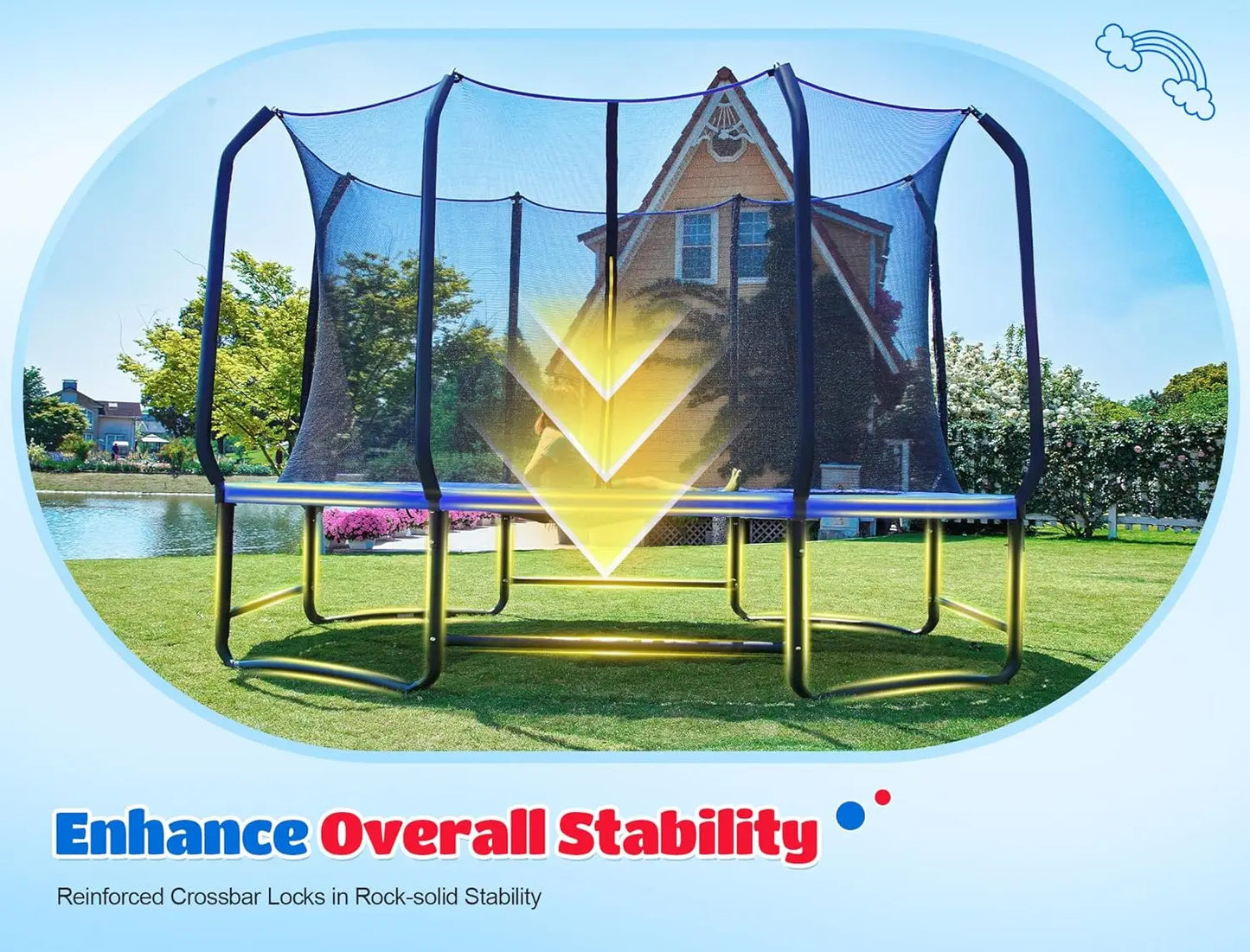 Oval Outdoor Trampoline with Safety Net - Recreational Gymnastics Trampoline for Kids, Heavy-Duty Galvanized Steel, Customized
