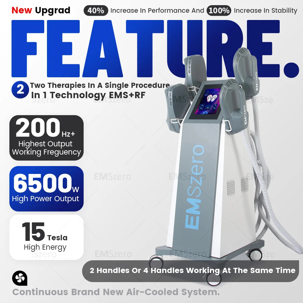 Transform your silhouette with the TAIXL EMSzero NEO 6500W RF machine, delivering powerful Hi EMT treatment for fat burning and skin tightening.