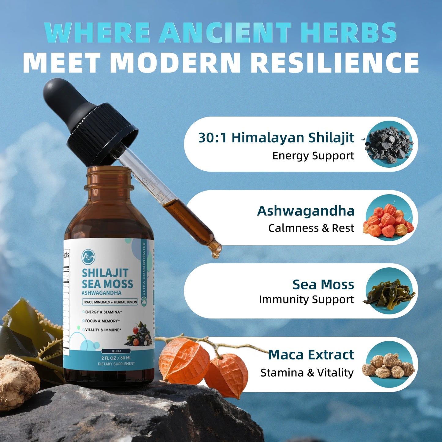 Power up your daily vitality with Minch 12 in 1 Shilajit Drops, a potent blend designed to support sustained energy, sharper focus, and overall wellness throughout busy days.