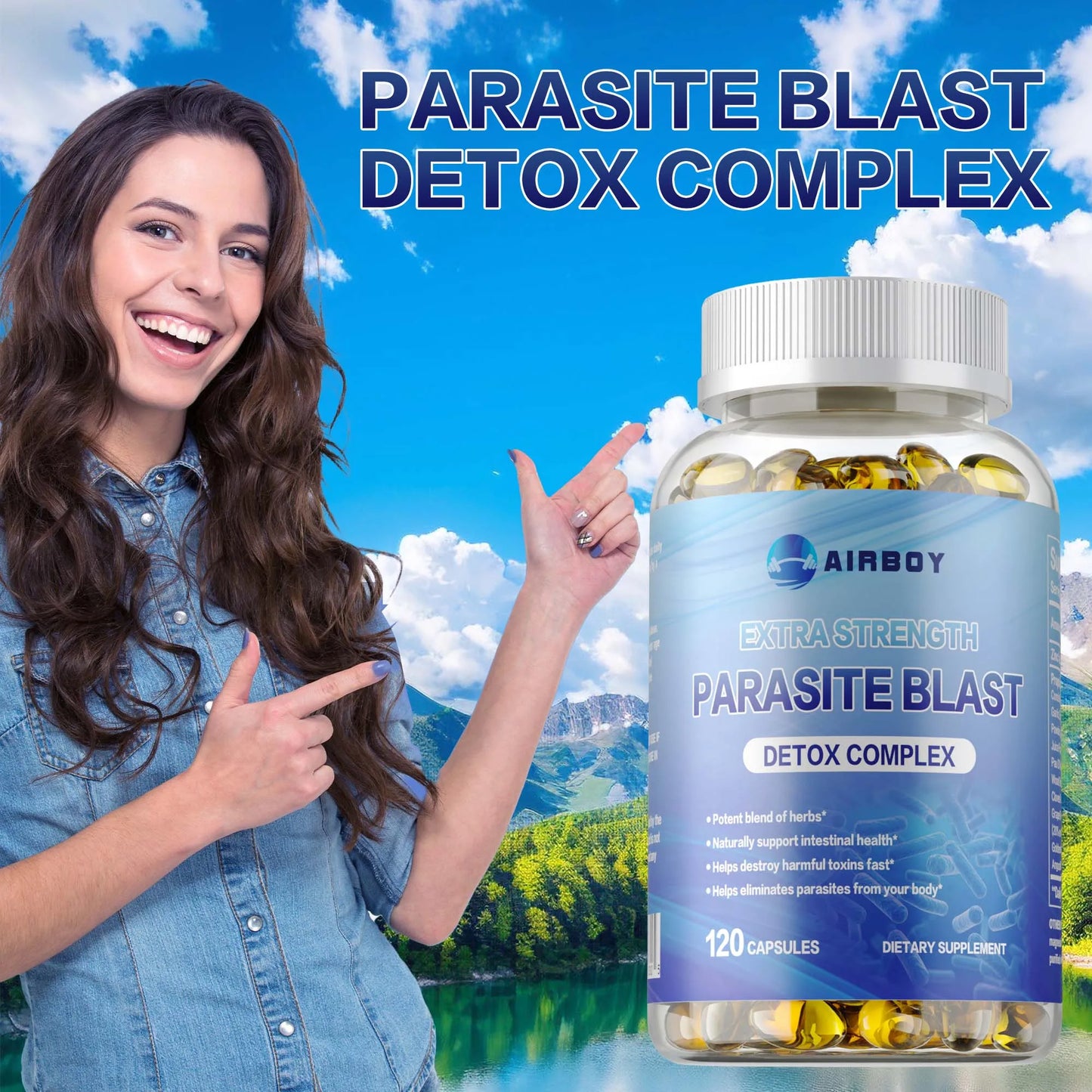 Airboy Parasite Blast Detox Complex 120 Capsules For Digestive Health Metabolism