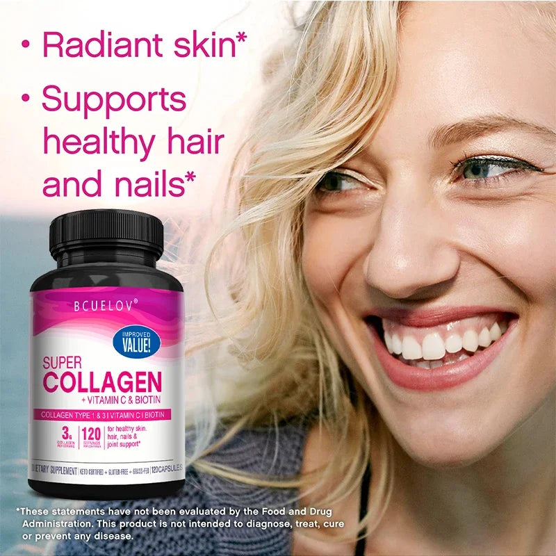Experience the renewed you with Bcuelov Collagen Plus Vitamin C Biotin, a comprehensive anti aging support that brightens, strengthens, and renews your radiance.