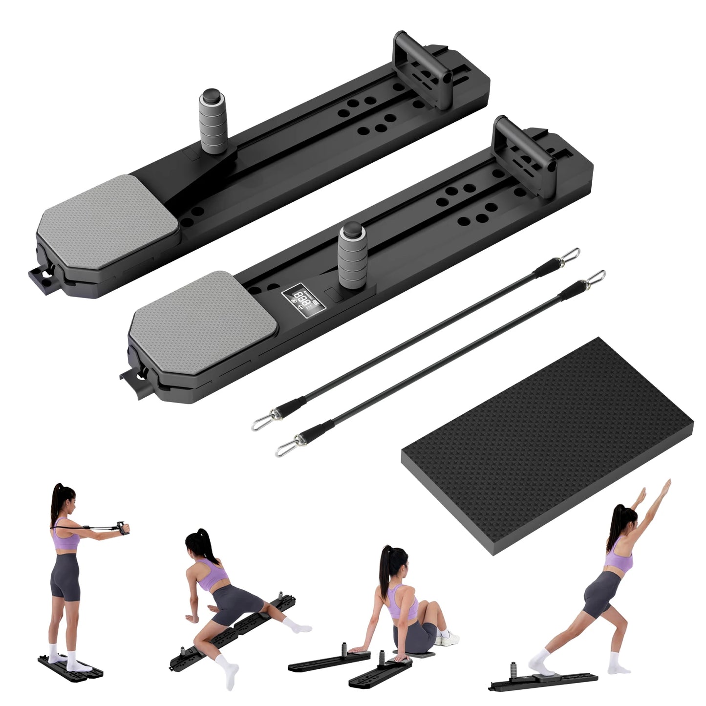 Pilates Board Fitness Equipment Foldable Abdominal Core Workouts Full-Body Ski Balance Board Smart Reps/Kcal/Timer Display