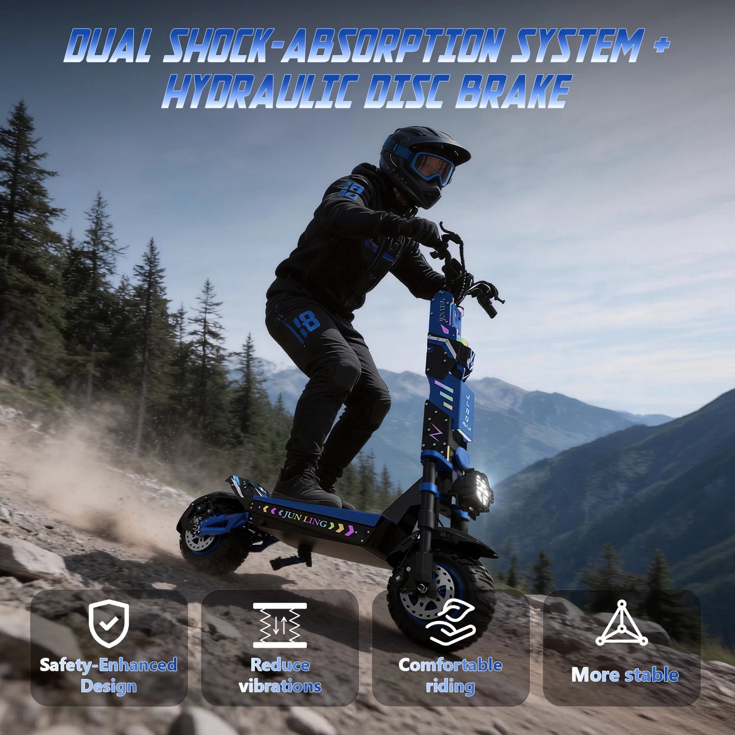 JL80 6000W Dual Motor Electric Scooter for Adults 60V30Ah Battery 40Mph Max Speed 52Miles 12''All-Terrain Off-Road Tire Escooter