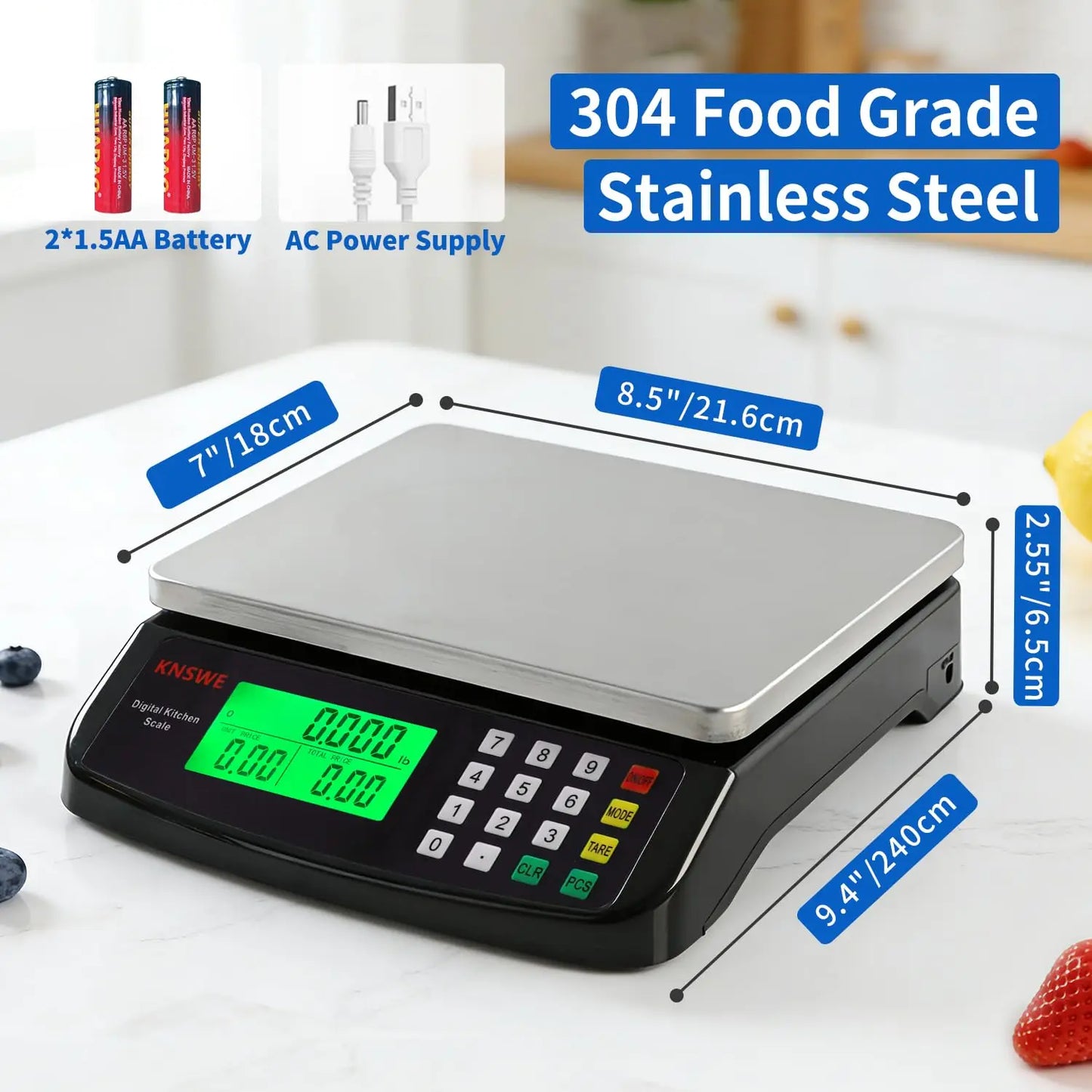 Large Kitchen Scale Black 40KG/88LB Commercial Food Scales Digital Weight for Cooking Meat Baking