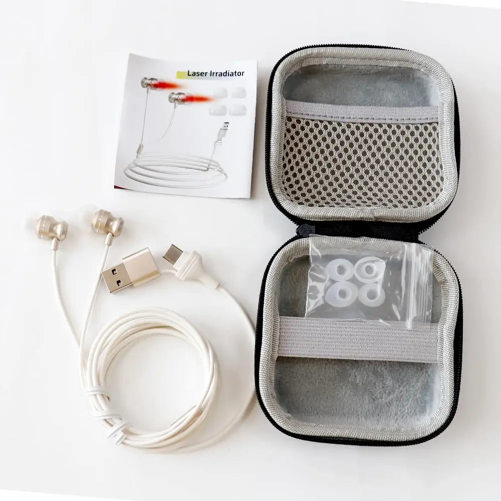 Laser Ear Irradiator for Ears 650nm Red Light Therapy Reduce Tinnitus&Otitis Media with Storage Box, 2 Ear Canal Silicone Cover