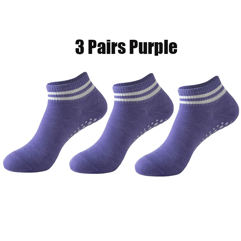 3 Pairs Winter Floor Socks for Women Yoga Double Stripes Non Slip Pilates Grip Socks Sport Socks Workout Ballet Athletic Socks