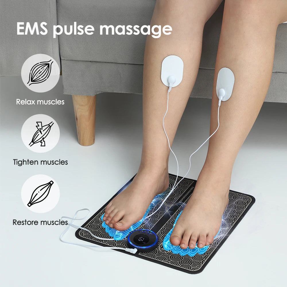 Relieve your tired feet and leg cramps with a soothing EMS massage pad designed for your daily comfort.