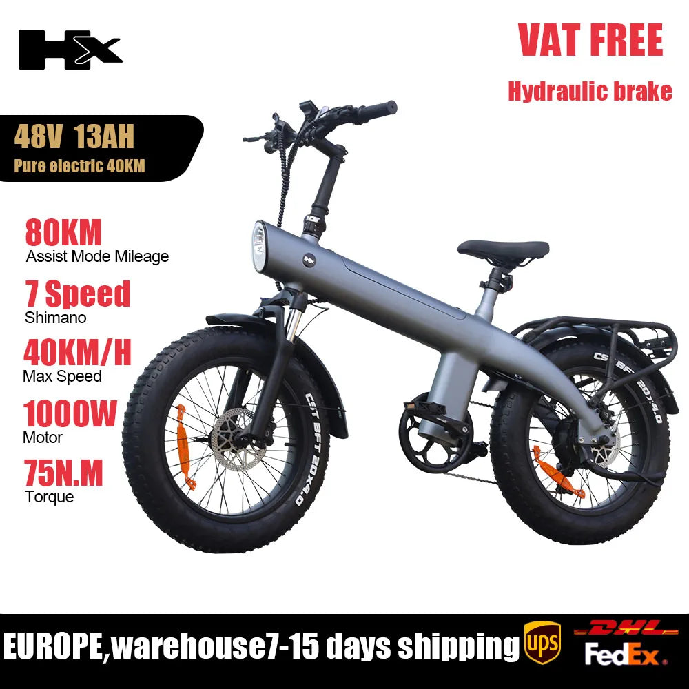 HX Q3 2000W Adult Electric Bike 48V 20Ah E Bike Removable Battery 115Nm Ebike 20*4.0 Inch Fat Tire All-Terrain Electric Bicycle