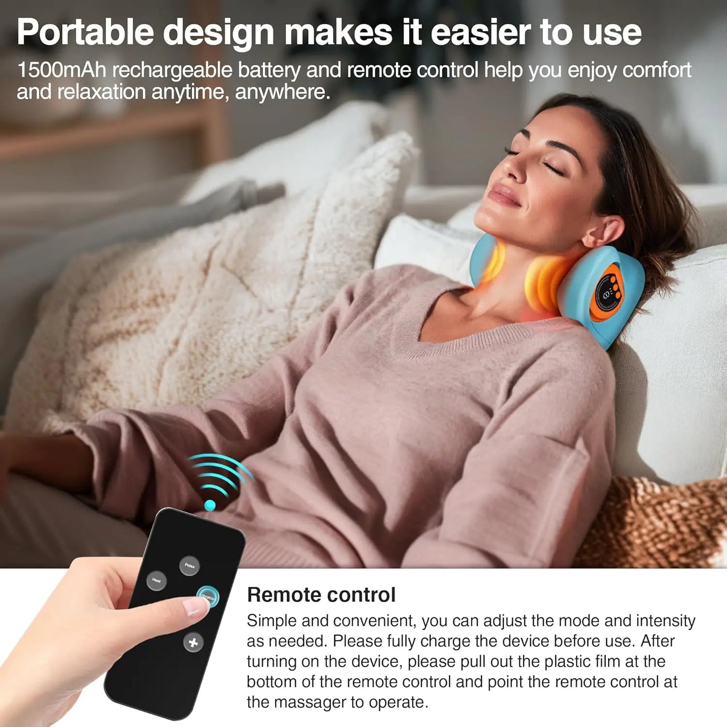 Portable Neck Massager with Heat, 3 Modes for Pain Relief and Muscle Relaxation, Cervical Traction Device