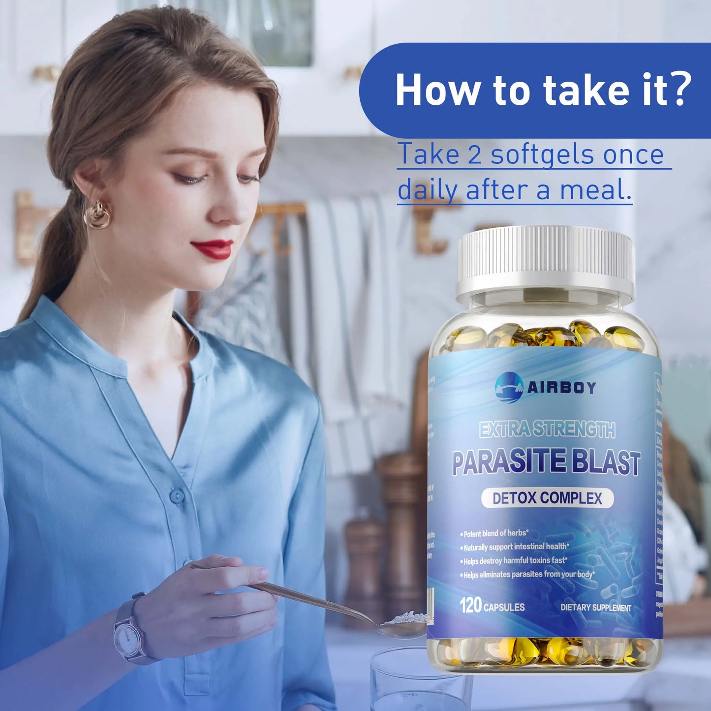 Airboy Parasite Blast Detox Complex 120 Capsules For Digestive Health Metabolism