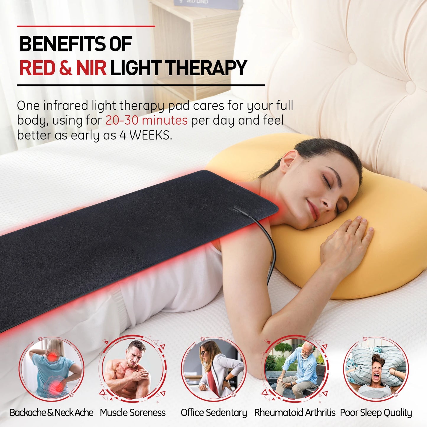 Updated Red Light Therapy Heating Pad for Body Device Cushion Mat Waist Back Shoulder Muscle Pain Relief Relax Infrared Light
