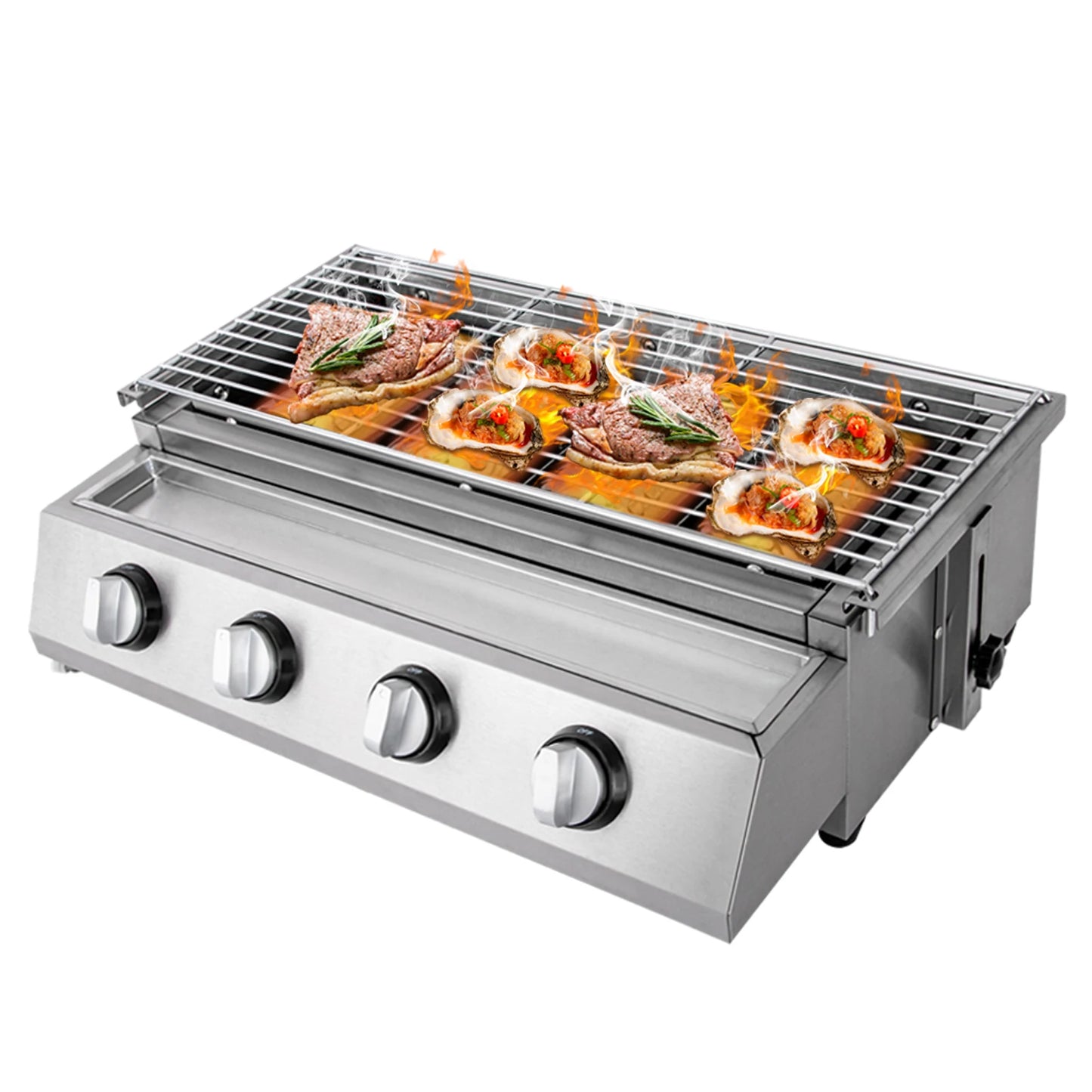 Professional 4-Burner Stainless Steel Portable Tabletop Propane/LPG Gas Grill ,Smokeless for Camping & Indoor/Outdoor BBQ