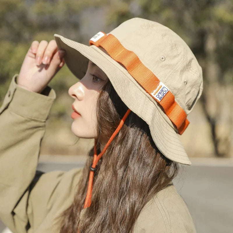 Summer Sunshade Bucket Hat Japanese Women Men Wide Brim Fisherman Cap Outdoor Outing Camping Panama Basin Cap