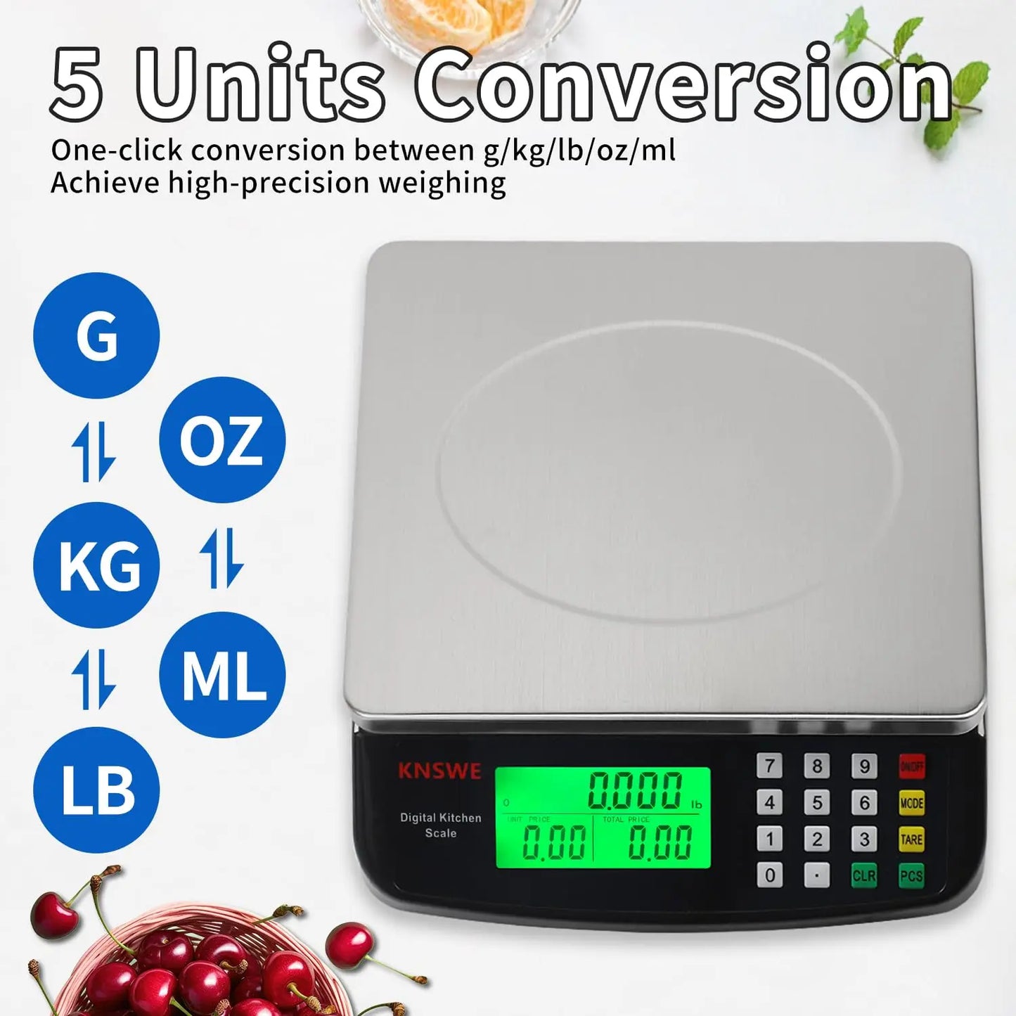 Large Kitchen Scale Black 40KG/88LB Commercial Food Scales Digital Weight for Cooking Meat Baking