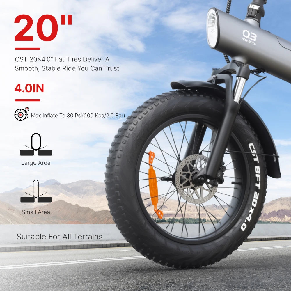 HX Q3 2000W Adult Electric Bike 48V 20Ah E Bike Removable Battery 115Nm Ebike 20*4.0 Inch Fat Tire All-Terrain Electric Bicycle