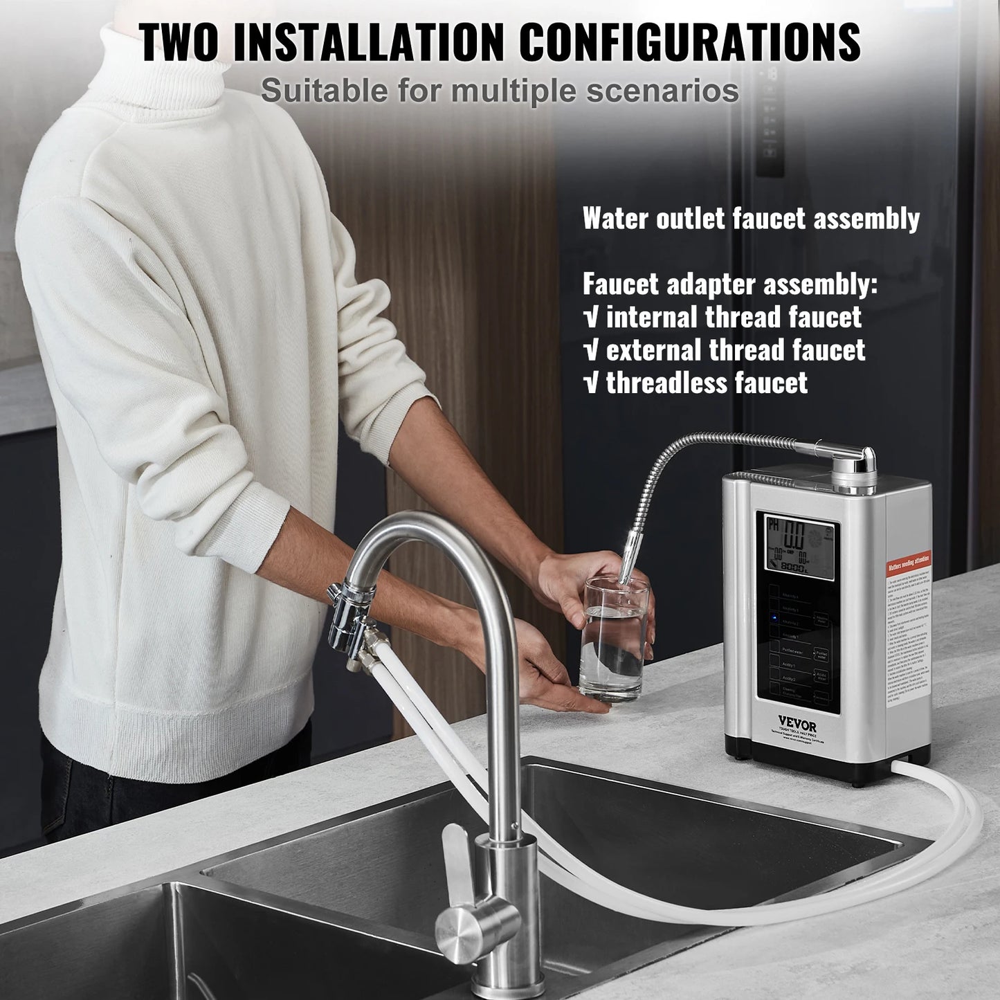 Experience pure, customizable hydration with the VEVOR Alkaline Water Ionizer and purifier.