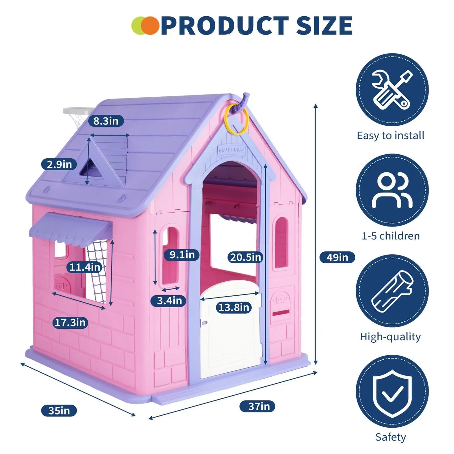 Kid's Playhouse With Soccer Net, Dart, Ring Toss, Basketball Hoop For Indoor Outdoor