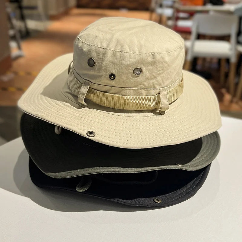 Men Army Tactical Cap Summer Outdoor Hunting Hiking Fishing Climbing Bucket Hat Solid Color Male Panama Sunscreen Cap