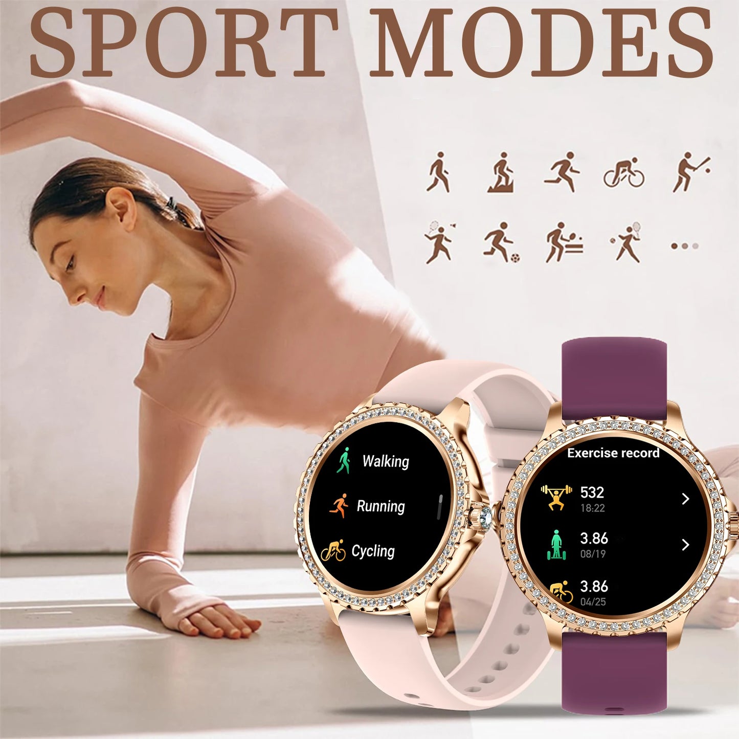 Smart Watch For women - 1.32" Touchscreen Fitness Tracker with Wireless Calls, Music Time Display, Step Counting