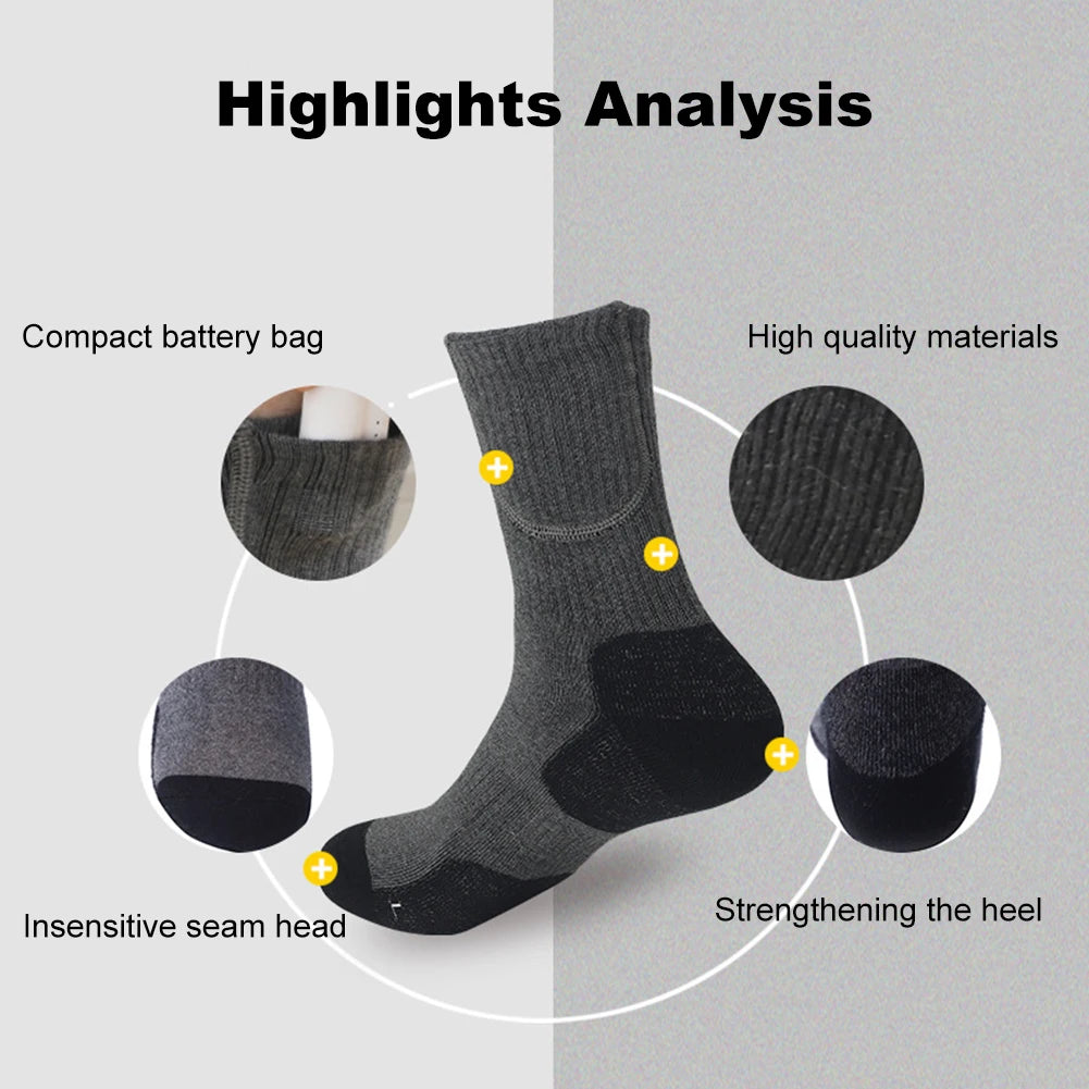 USB Electric Heated Skiing Socks Unisex Washable Thermal Insulated Socks Soft Thickened Heating Socks for Winter Outdoor Sports