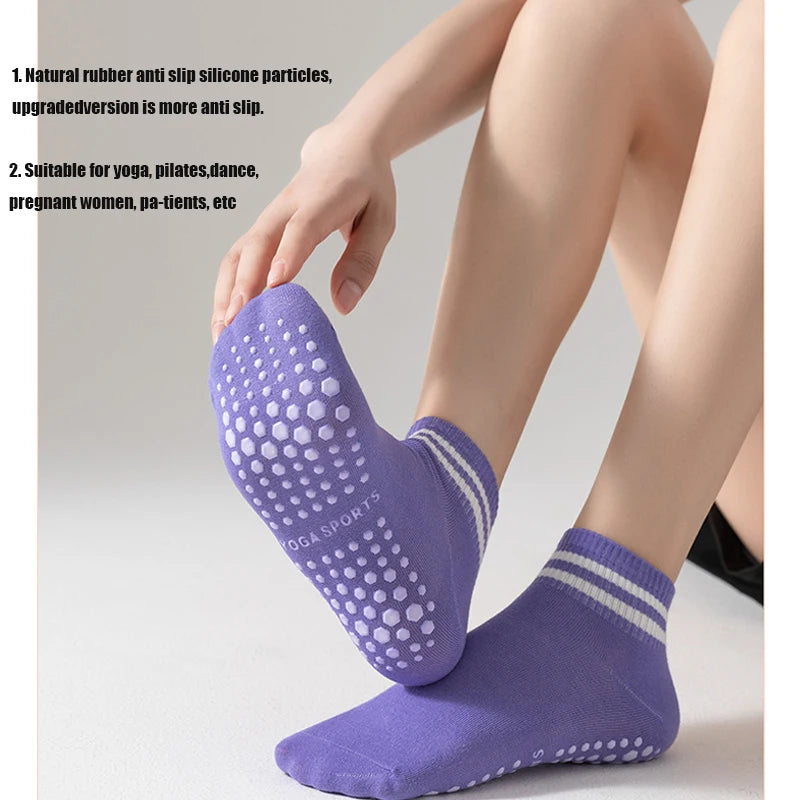 3 Pairs Winter Floor Socks for Women Yoga Double Stripes Non Slip Pilates Grip Socks Sport Socks Workout Ballet Athletic Socks