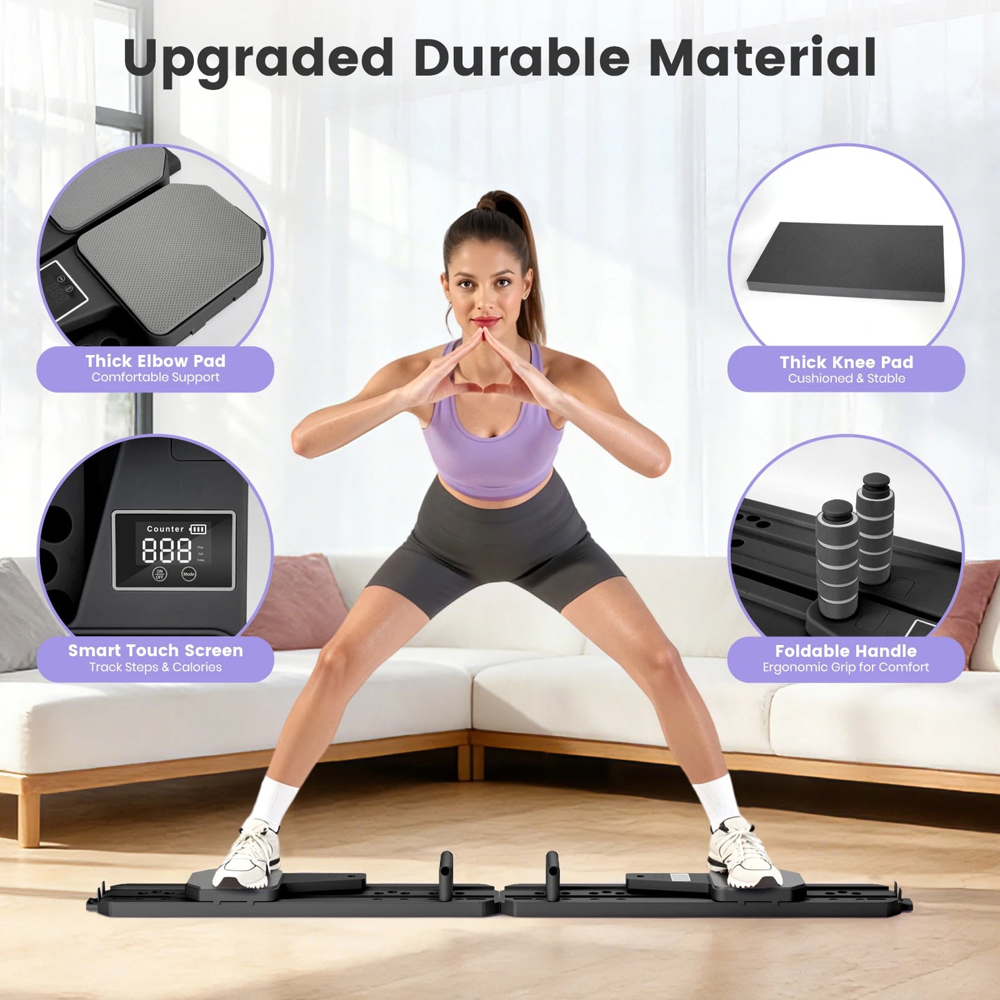 Pilates Board Fitness Equipment Foldable Abdominal Core Workouts Full-Body Ski Balance Board Smart Reps/Kcal/Timer Display