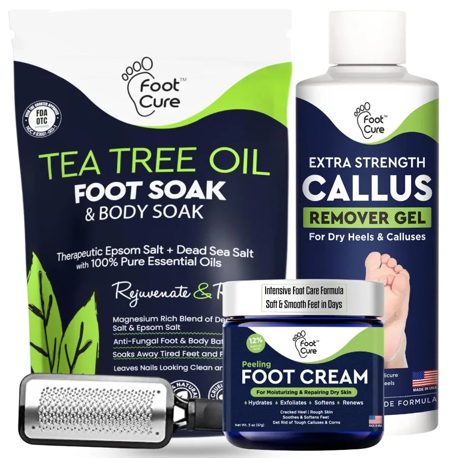 Exfoliator Callus Remover Pedicure Set for Foot Care Includes Foot File Tea Tree Oil Soak Salts Urea Cream 40 Percent Removal G