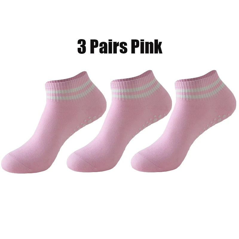3 Pairs Winter Floor Socks for Women Yoga Double Stripes Non Slip Pilates Grip Socks Sport Socks Workout Ballet Athletic Socks