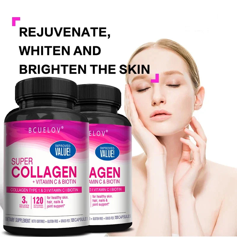 Experience the renewed you with Bcuelov Collagen Plus Vitamin C Biotin, a comprehensive anti aging support that brightens, strengthens, and renews your radiance.