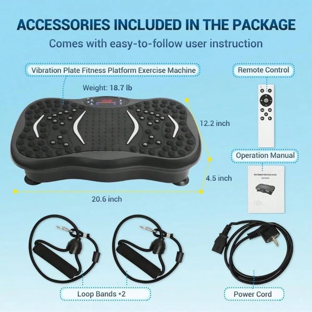 Full Body Vibration Machine with Resistance Bands Remote for Home Strength Training Fat Burn Workout