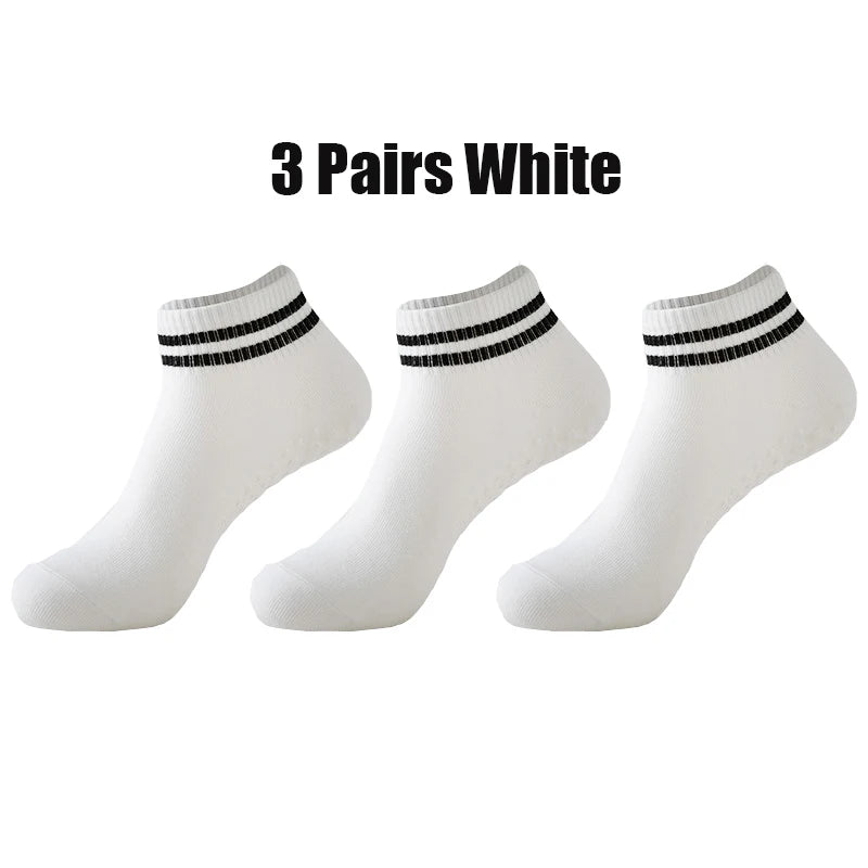 3 Pairs Winter Floor Socks for Women Yoga Double Stripes Non Slip Pilates Grip Socks Sport Socks Workout Ballet Athletic Socks